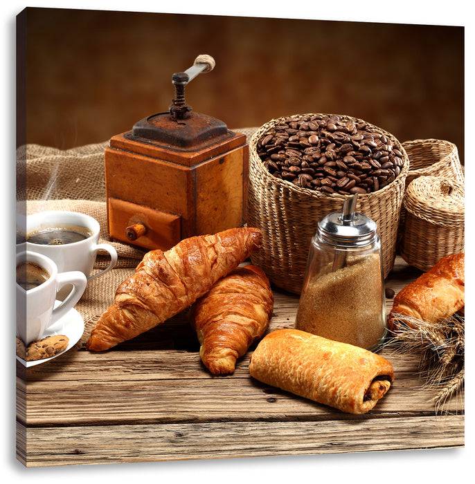 Pixxprint Aromatischer Kaffee mit Croissant, Leinwandbild Begrenztes Angebot