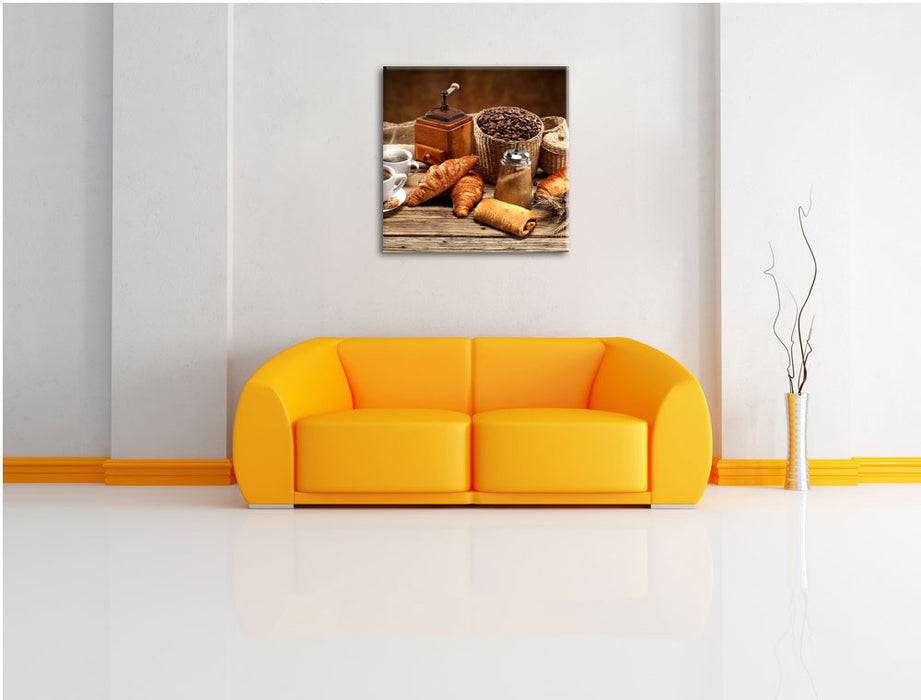Pixxprint Aromatischer Kaffee mit Croissant, Leinwandbild Begrenztes Angebot
