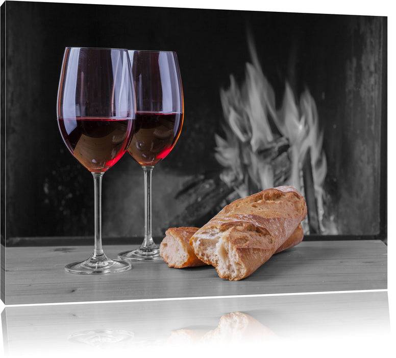 Pixxprint Baguette Wein Picknick, Leinwandbild Exklusivangebot