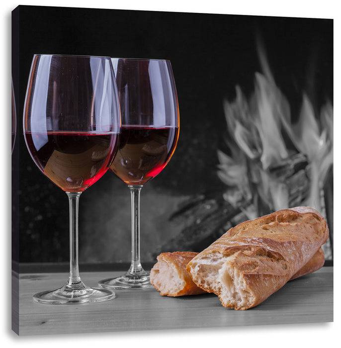 Pixxprint Baguette Wein Picknick, Leinwandbild Exklusivangebot