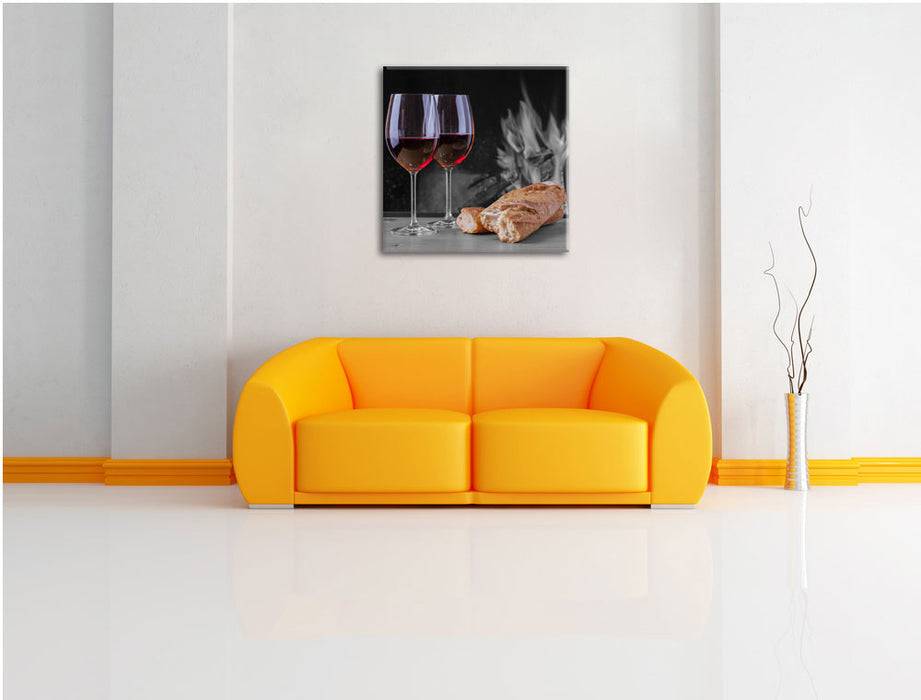 Pixxprint Baguette Wein Picknick, Leinwandbild Exklusivangebot