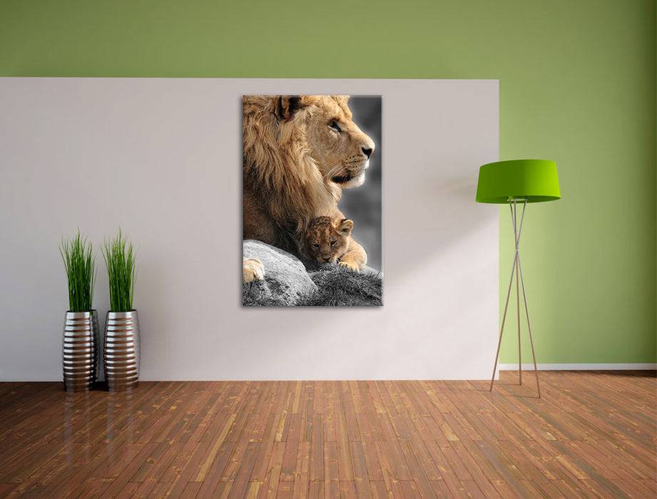 Pixxprint Löwe mit Löwenbaby, Leinwandbild Saisonschlussverkauf