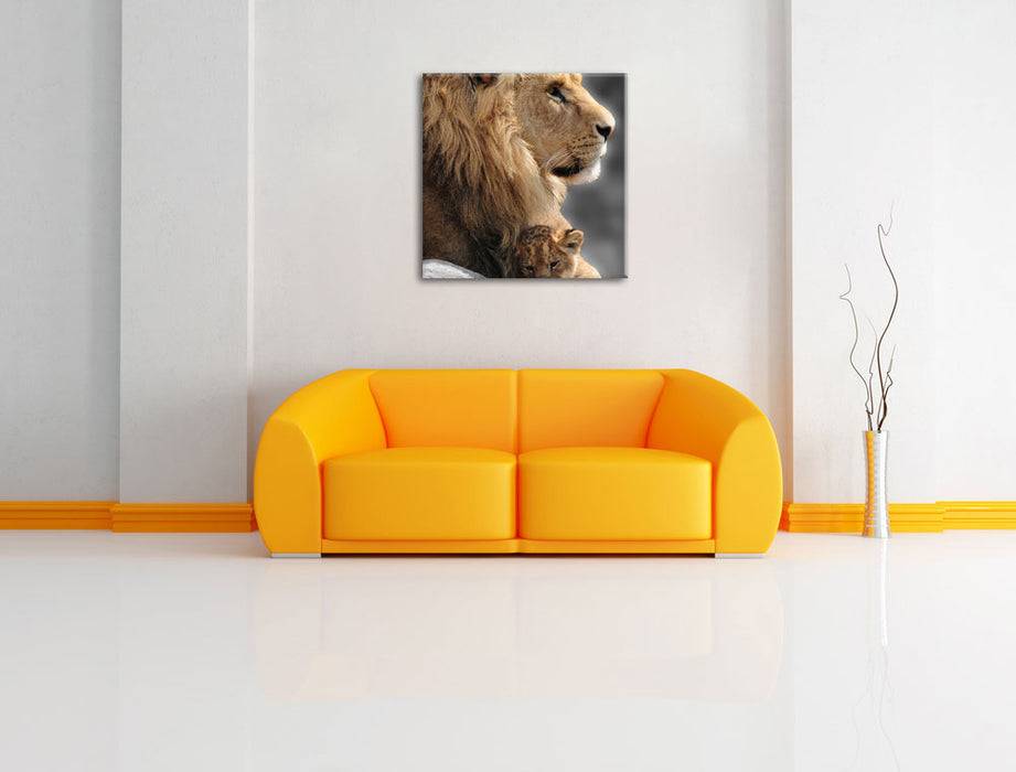 Pixxprint Löwe mit Löwenbaby, Leinwandbild Saisonschlussverkauf