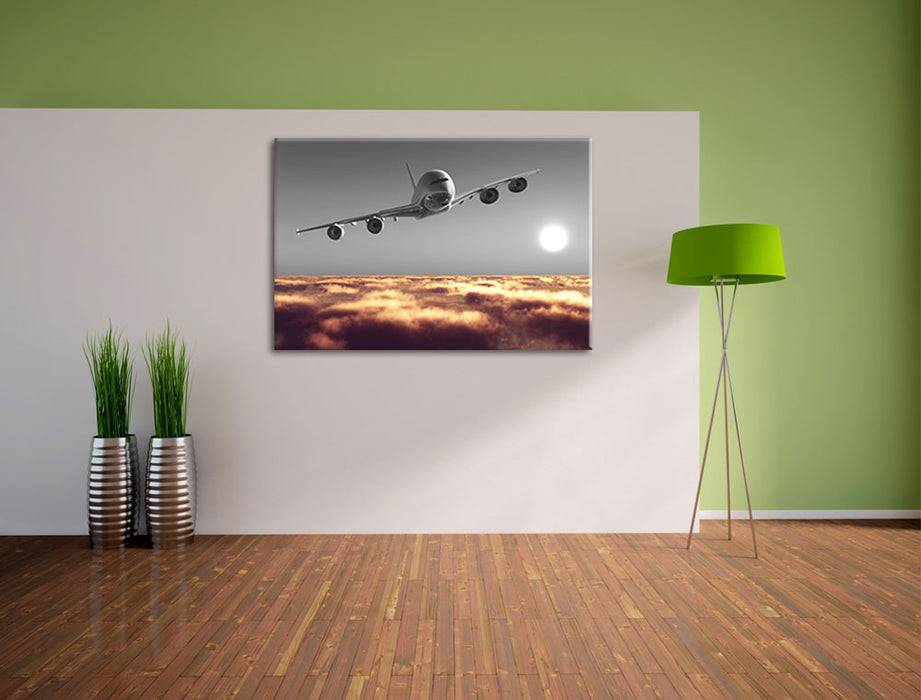 Pixxprint Flugzeug über Wolkenmeer, Leinwandbild Black Friday