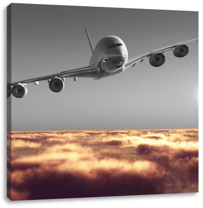 Pixxprint Flugzeug über Wolkenmeer, Leinwandbild Black Friday