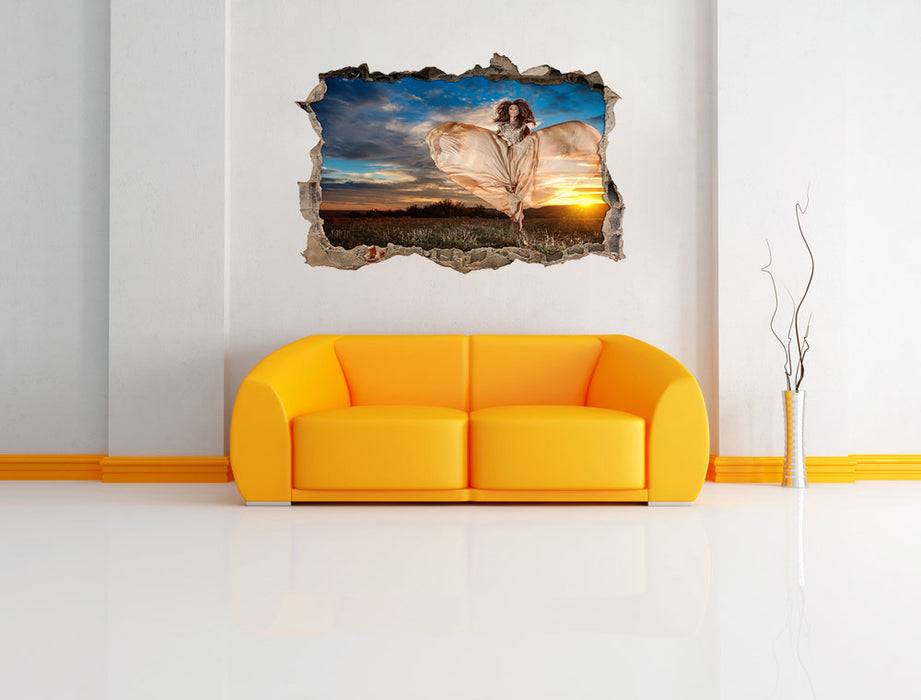 Pixxprint Frau mit Kleid bei Sonnenuntergang, 3D Wandtattoo Sonderangebote