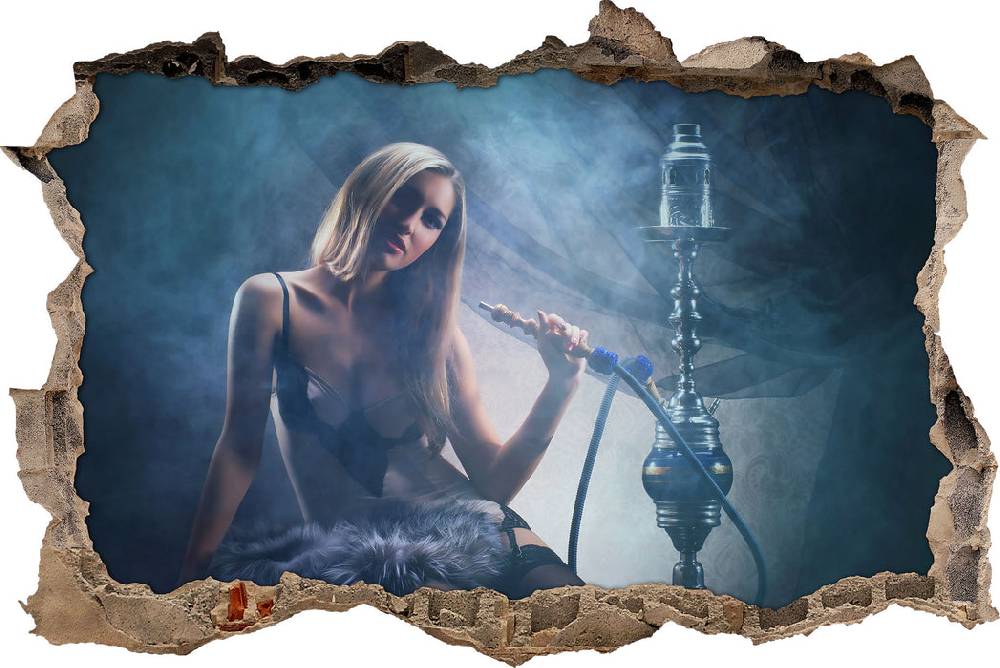 Pixxprint Frau mit Shisha im Nebel, 3D Wandtattoo