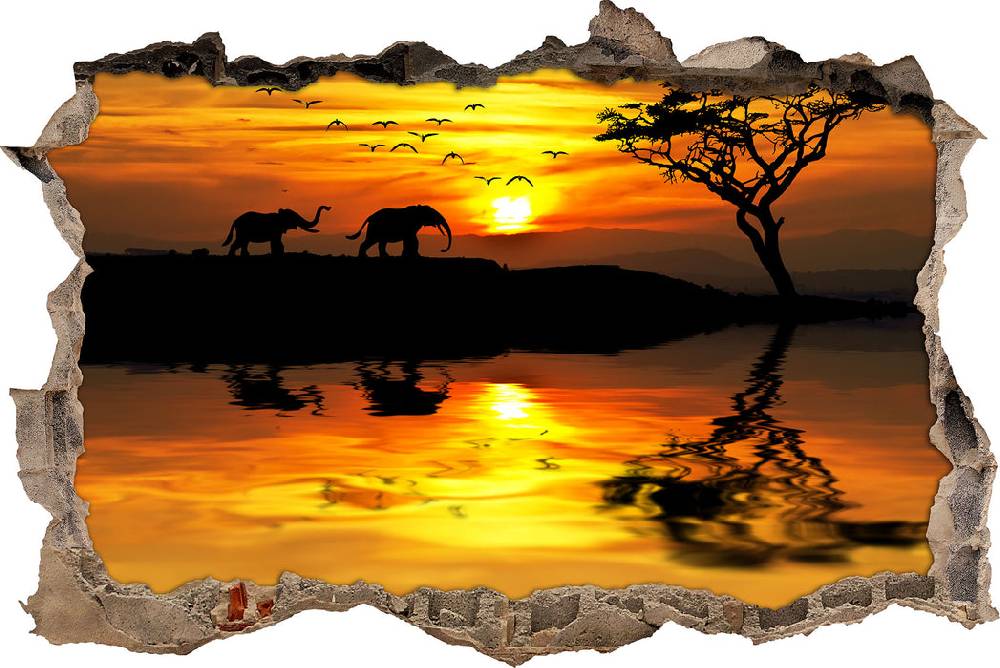 Pixxprint Elefanten in Afrikanischer Steppe, 3D Wandtattoo