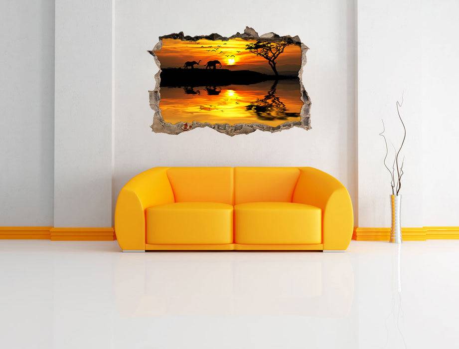 Pixxprint Elefanten in Afrikanischer Steppe, 3D Wandtattoo Super Sparpreis