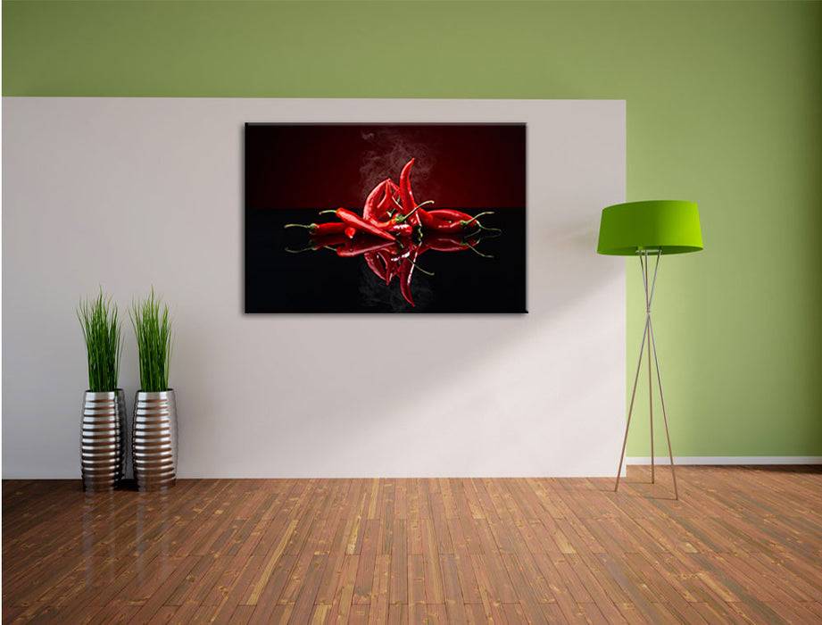 Pixxprint Feurige rote Chili Schoten, Leinwandbild Sonderangebot der Fabrik