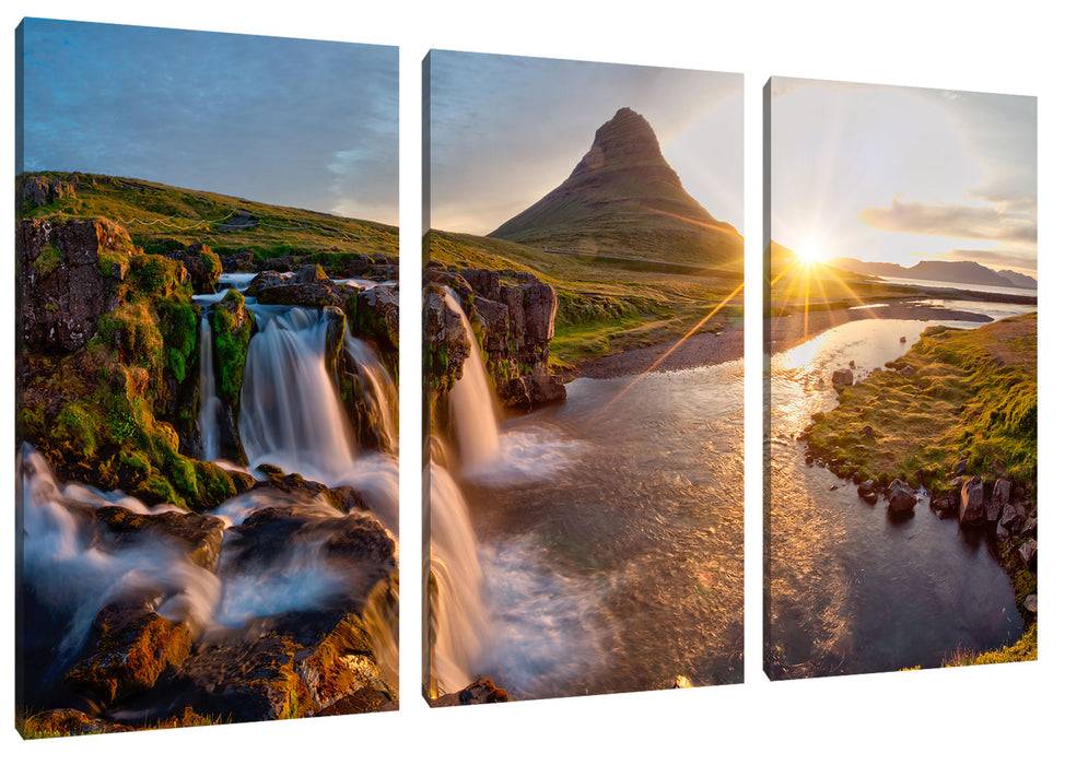 Pixxprint Wasserfall in Isalnd bei Sonnenuntergang, Leinwandbild 50% Rabatt für begrenzte Zeit
