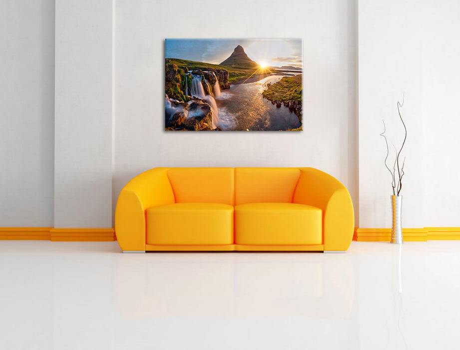 Pixxprint Wasserfall in Isalnd bei Sonnenuntergang, Leinwandbild 50% Rabatt für begrenzte Zeit