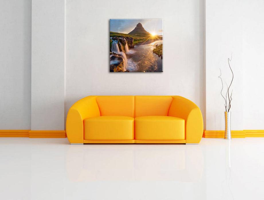 Pixxprint Wasserfall in Isalnd bei Sonnenuntergang, Leinwandbild 50% Rabatt für begrenzte Zeit