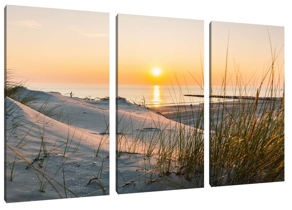 Pixxprint Dünenblick auf Meer bei Sonnenuntergang, Leinwandbild Rabatte dieses Monats