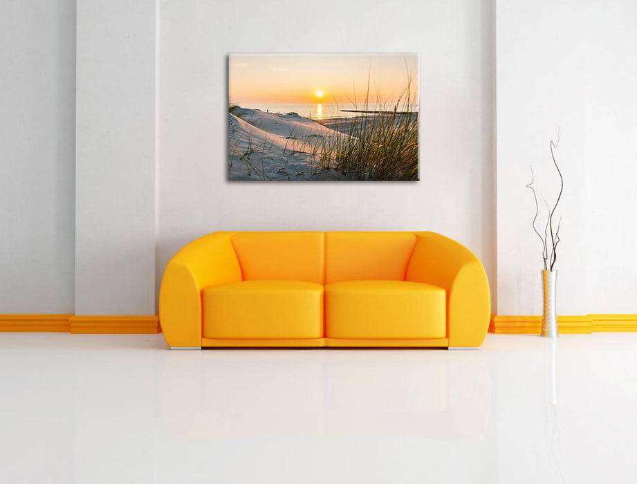 Pixxprint Dünenblick auf Meer bei Sonnenuntergang, Leinwandbild Rabatte dieses Monats