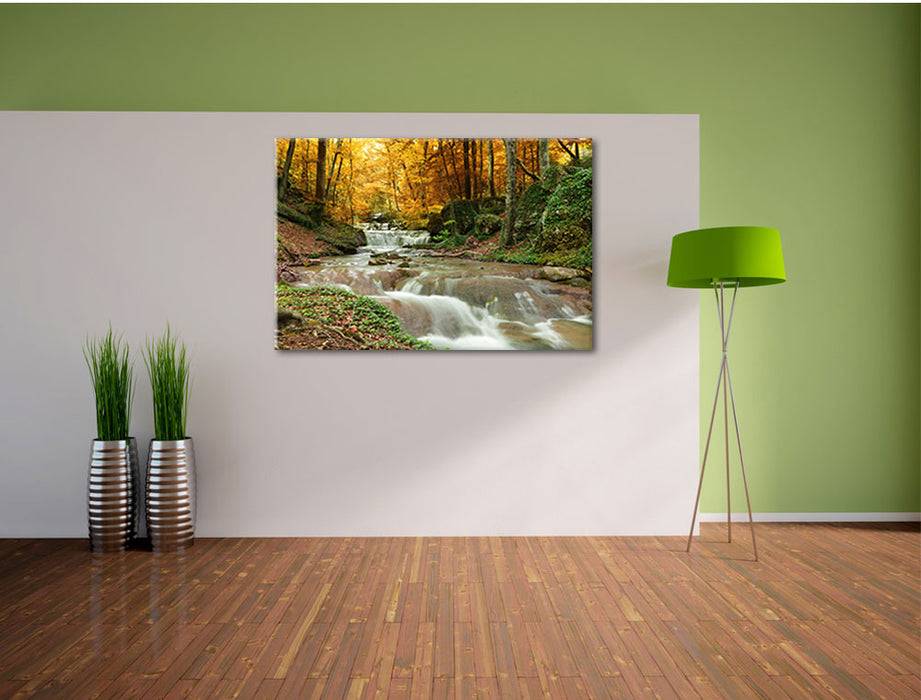 Pixxprint Waldbach im Herbst, Leinwandbild Auslauf