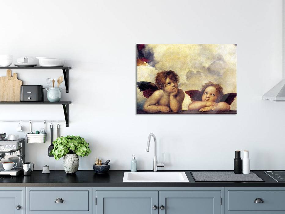 Pixxprint Raffael - Sixtinische Madonna zwei Engel, Glasbild Vatertagsangebot