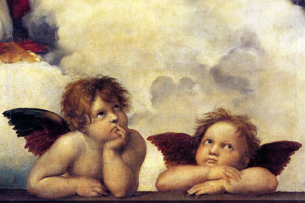 Pixxprint Raffael - Sixtinische Madonna zwei Engel, Glasbild Vatertagsangebot