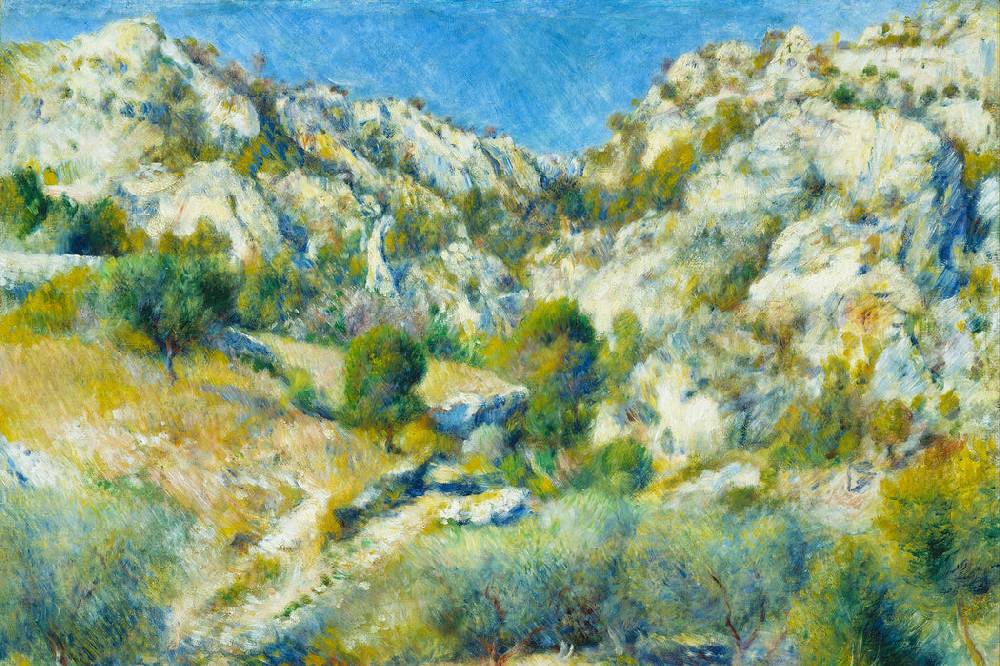 Pixxprint Pierre-Auguste Renoir - Felsige Klippen bei Estaque , Glasbild Heißer Verkauf