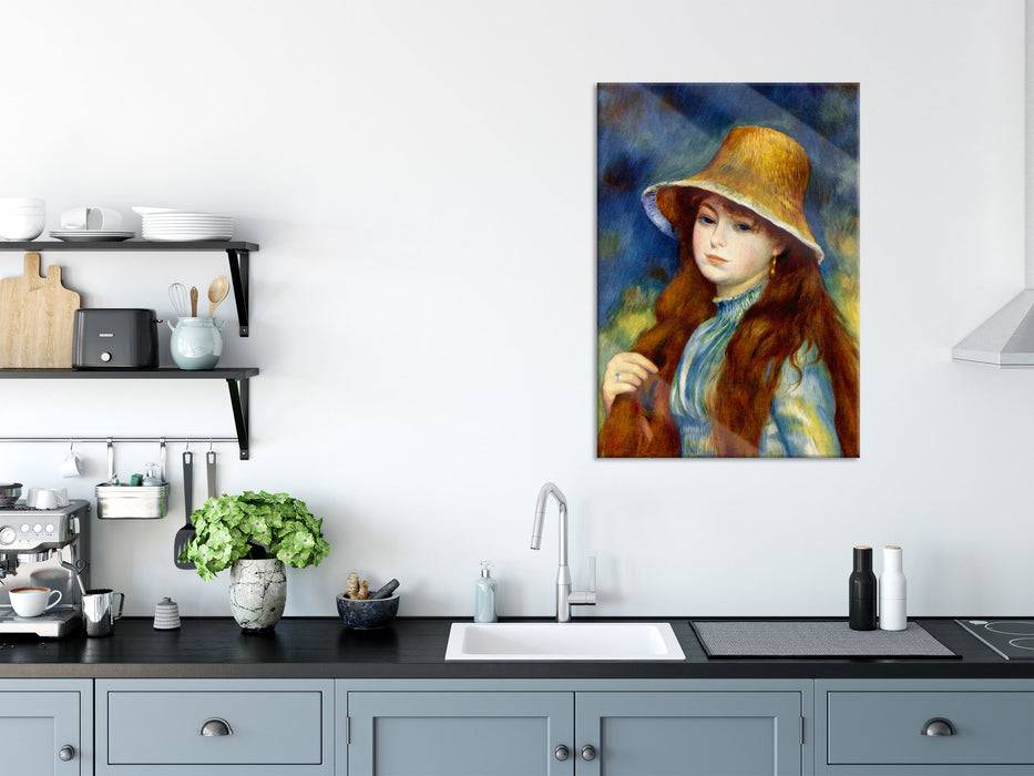 Pixxprint Pierre-Auguste Renoir - Mädchen mit Strohhut , Glasbild Neueste Mode