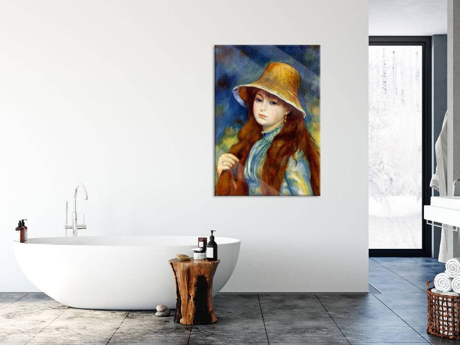 Pixxprint Pierre-Auguste Renoir - Mädchen mit Strohhut , Glasbild Neueste Mode