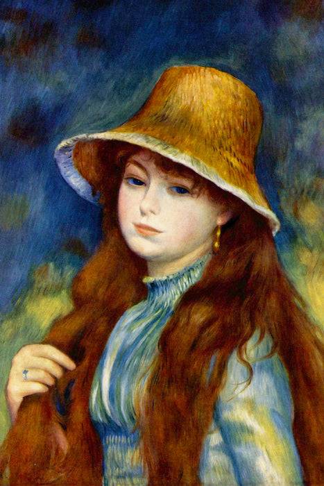 Pixxprint Pierre-Auguste Renoir - Mädchen mit Strohhut , Glasbild Neueste Mode