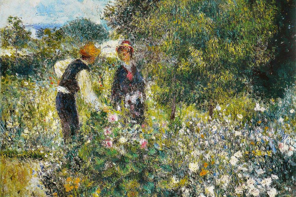 Pixxprint Pierre-Auguste Renoir - Blumen pflücken , Glasbild Neuheiten