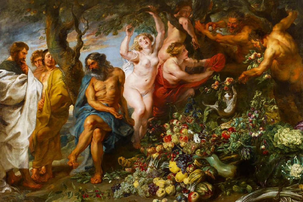Pixxprint Peter Paul Rubens - Pythagoras verteidigt die vegetaris, Glasbild Bestseller
