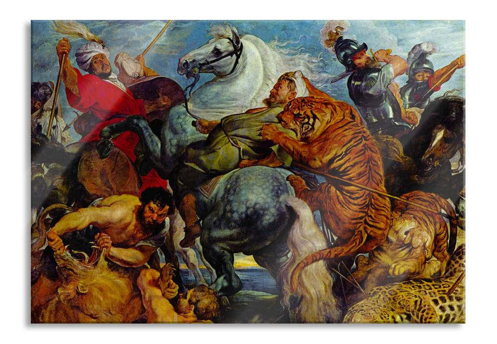 Pixxprint Peter Paul Rubens - Tiger- und Löwenjagd , Glasbild Räumungsverkauf