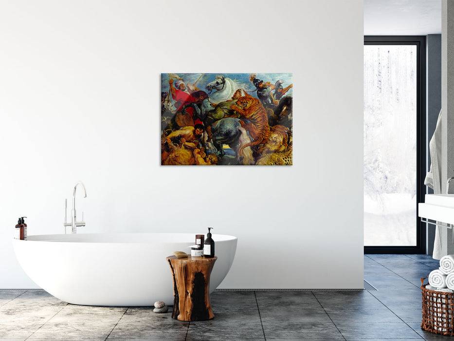Pixxprint Peter Paul Rubens - Tiger- und Löwenjagd , Glasbild Räumungsverkauf