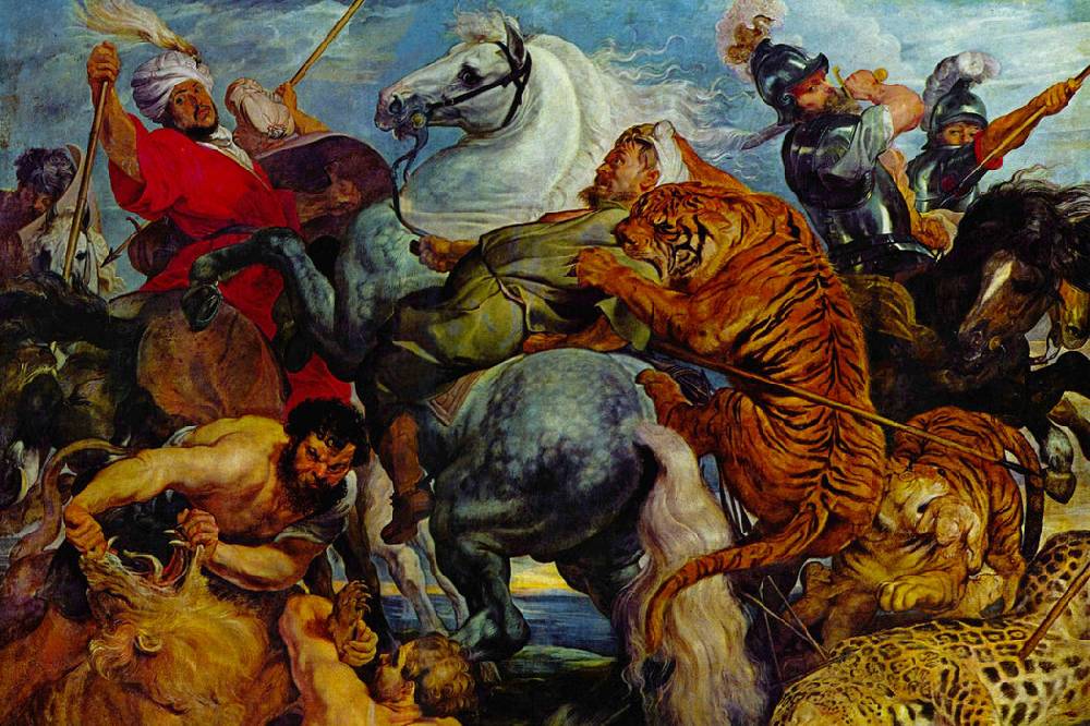 Pixxprint Peter Paul Rubens - Tiger- und Löwenjagd , Glasbild Räumungsverkauf