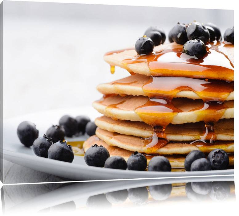 Pixxprint Pancakes mit Sirup und Blaubeeren, Leinwandbild