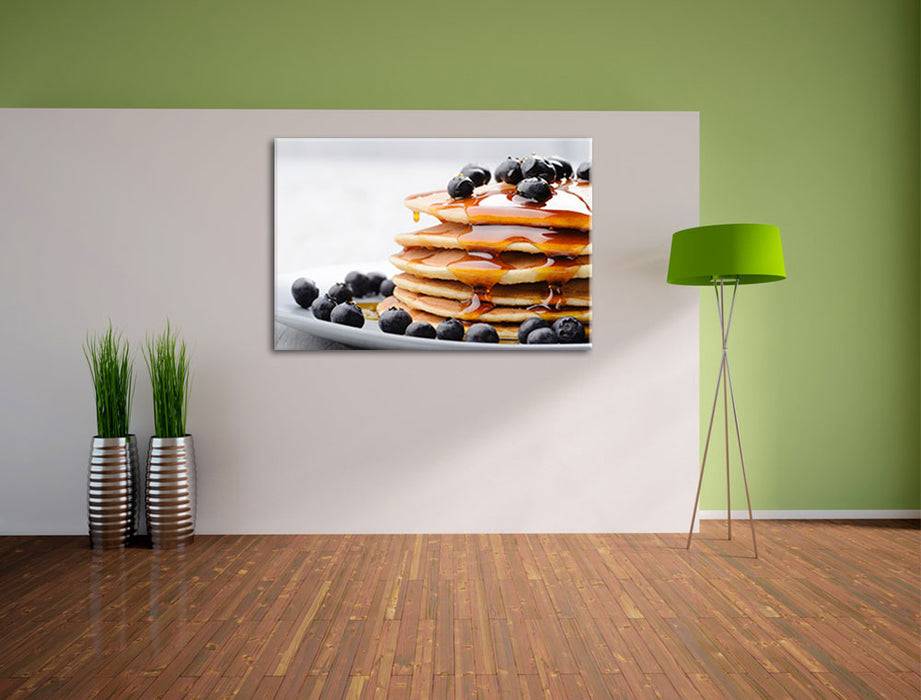 Pixxprint Pancakes mit Sirup und Blaubeeren, Leinwandbild Super Sparpreis