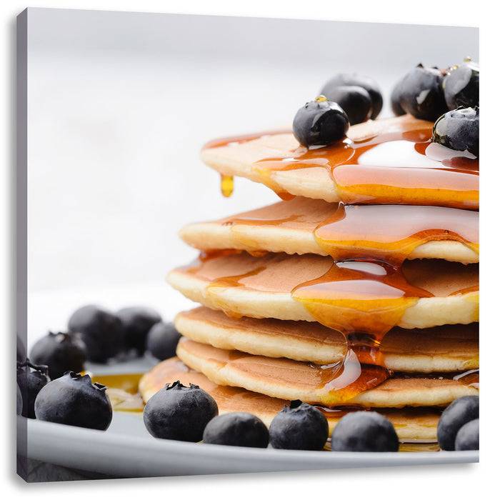 Pixxprint Pancakes mit Sirup und Blaubeeren, Leinwandbild Super Sparpreis