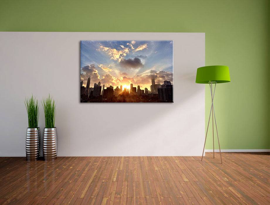 Pixxprint Chicago Skyline im Sonnenaufgang, Leinwandbild Letzte 2 Tage