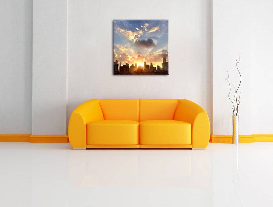 Pixxprint Chicago Skyline im Sonnenaufgang, Leinwandbild Letzte 2 Tage