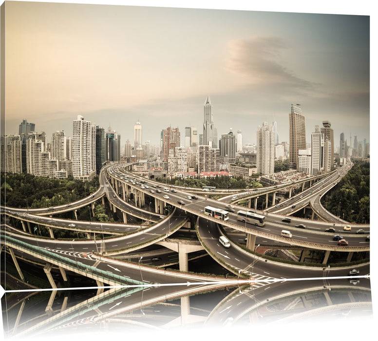 Pixxprint Beeindruckende Shanghai Autobahn, Leinwandbild Letzter Tag