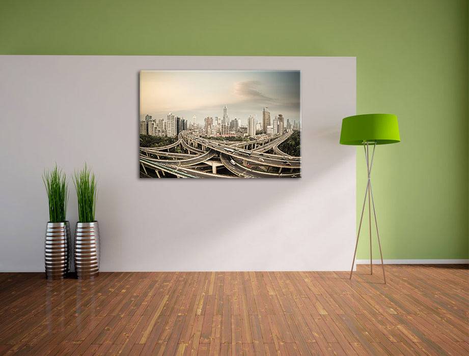 Pixxprint Beeindruckende Shanghai Autobahn, Leinwandbild Letzter Tag