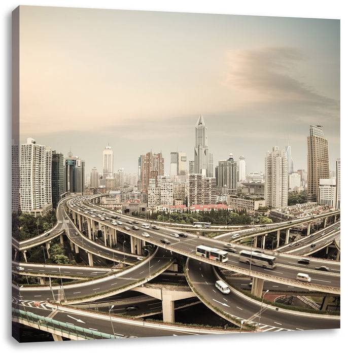 Pixxprint Beeindruckende Shanghai Autobahn, Leinwandbild Letzter Tag