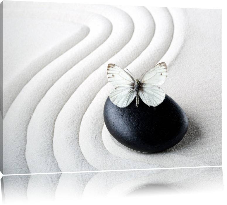 Pixxprint Schmetterling auf Zen Stein, Leinwandbild Vierteljährliche Förderung