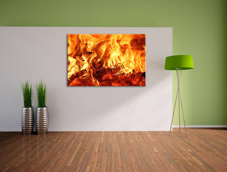 Pixxprint Gemütliches Holz im Feuer, Leinwandbild Discount Store für neue Produkte