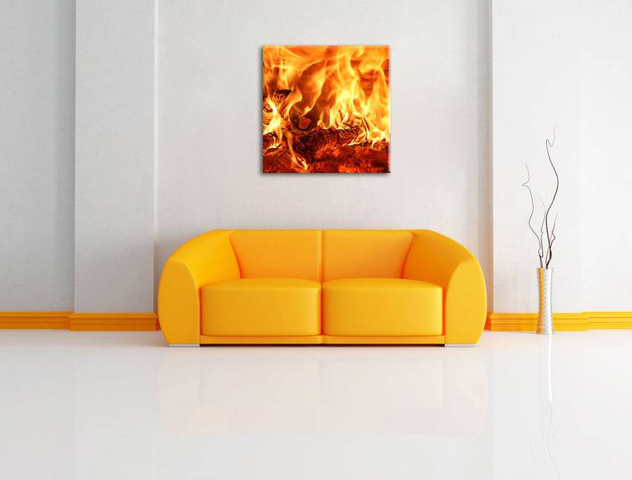Pixxprint Gemütliches Holz im Feuer, Leinwandbild Discount Store für neue Produkte