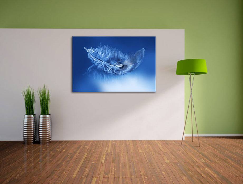 Pixxprint Wassertropfen auf Feder, Leinwandbild Super Rabatt