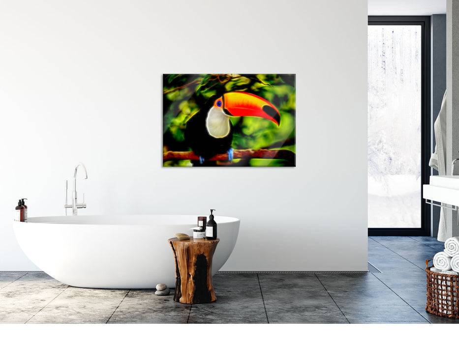 Pixxprint Dark prächtiger bunter Tukan, Glasbild Fabrikladen