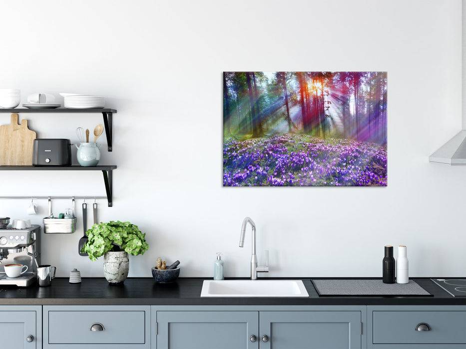 Pixxprint Krokusse im Wald, Glasbild zollfrei