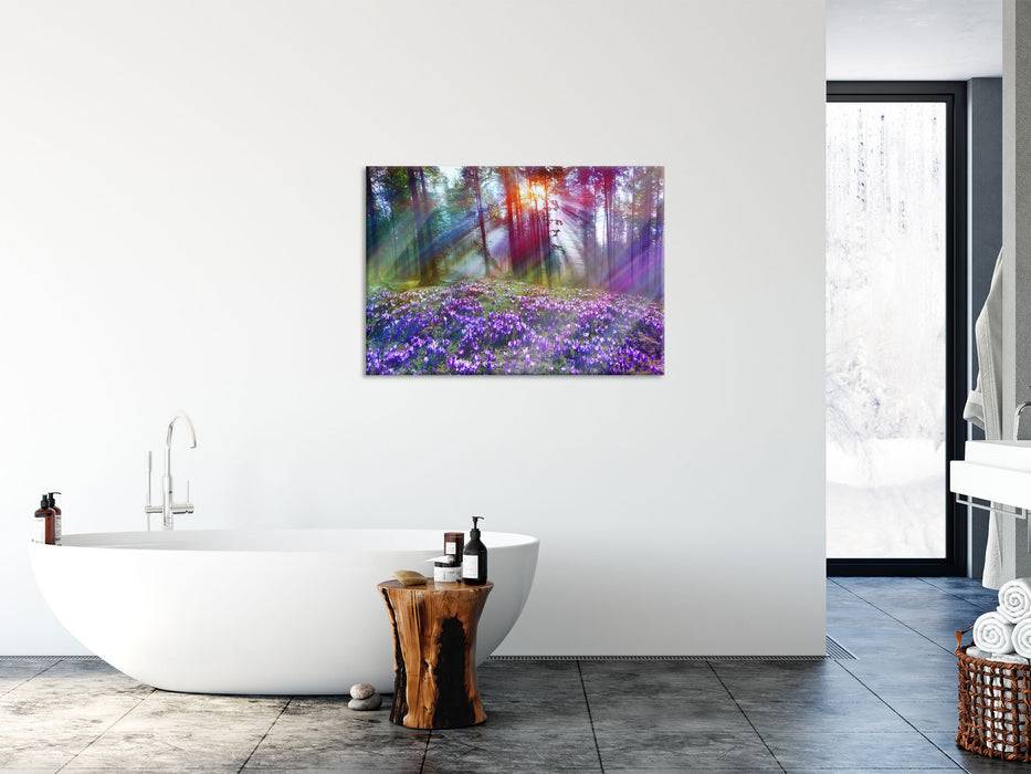 Pixxprint Krokusse im Wald, Glasbild zollfrei