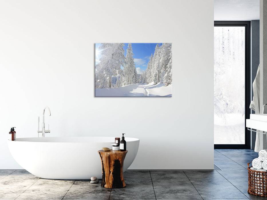 Pixxprint Winterlandschaft Bäume, Glasbild 50% Rabatt für begrenzte Zeit