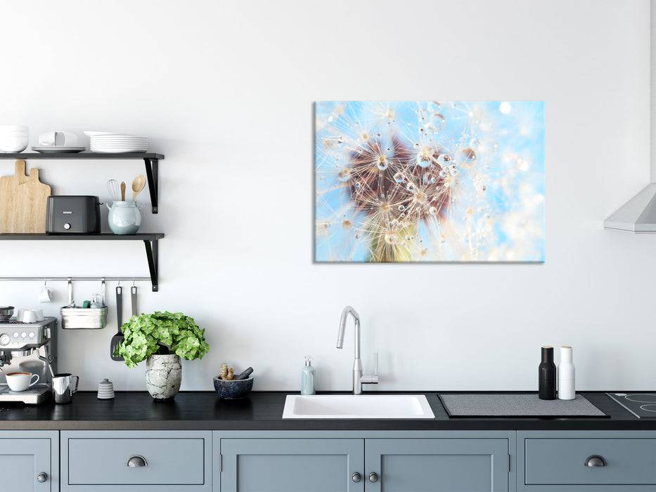 Pixxprint Tropfen an Pusteblume Nahaufnahme, Glasbild Rabatte dieses Monats
