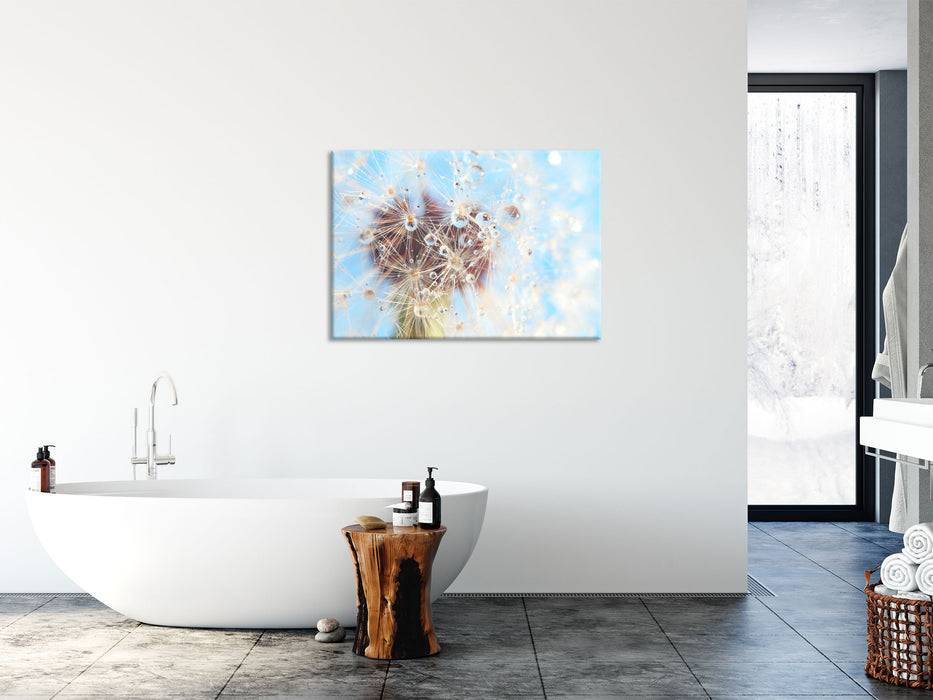 Pixxprint Tropfen an Pusteblume Nahaufnahme, Glasbild Rabatte dieses Monats