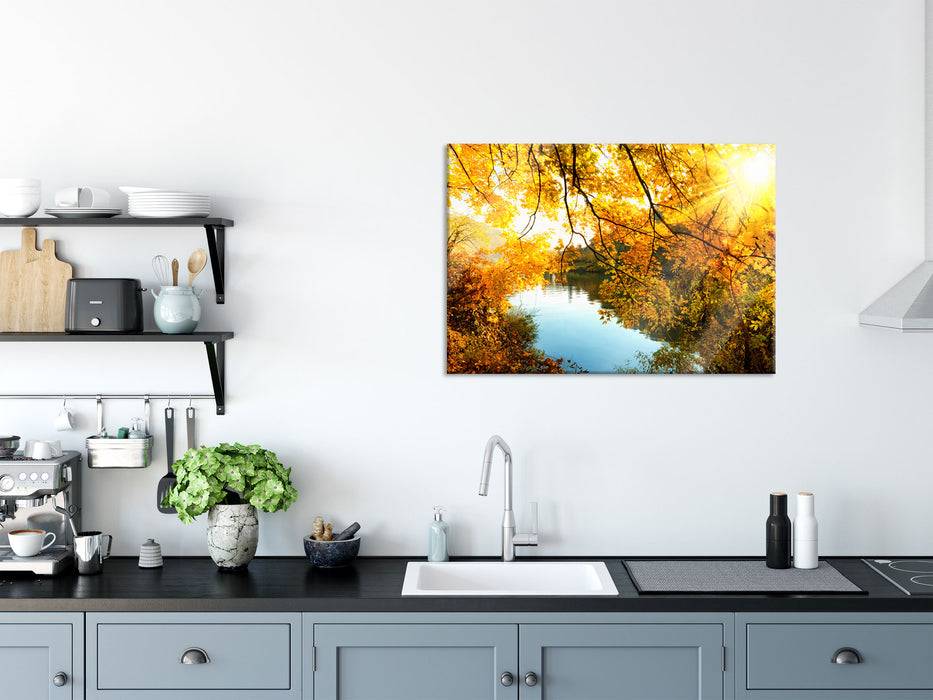Pixxprint Landschaft mit See und Bäumen, Glasbild 2025